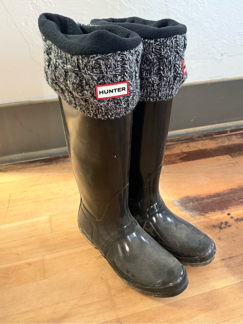 Kids Black Rubber Boots with Knit Cuffs